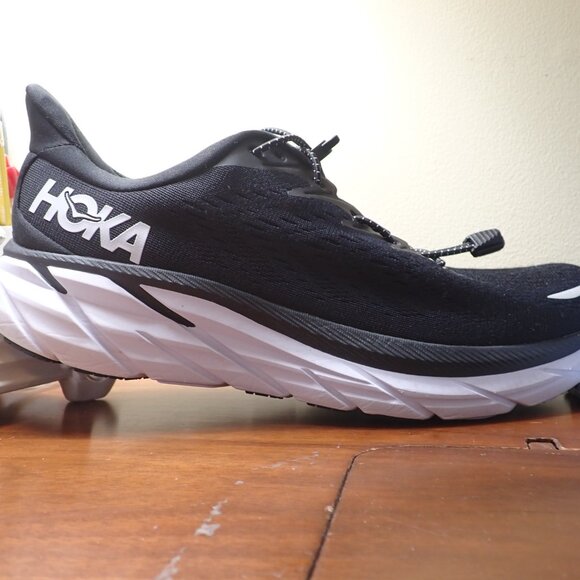 Hoka Clifton 8 Black White Shoes Women's Size 10 D Wide - Picture 4 of 15